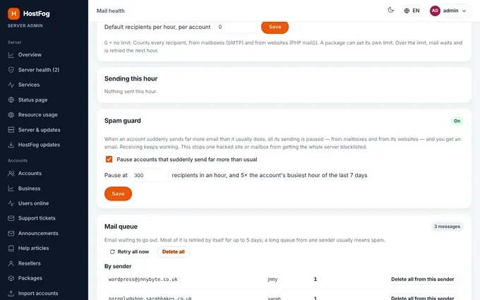 Spam guard & mail queue