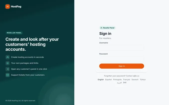Reseller Panel sign-in